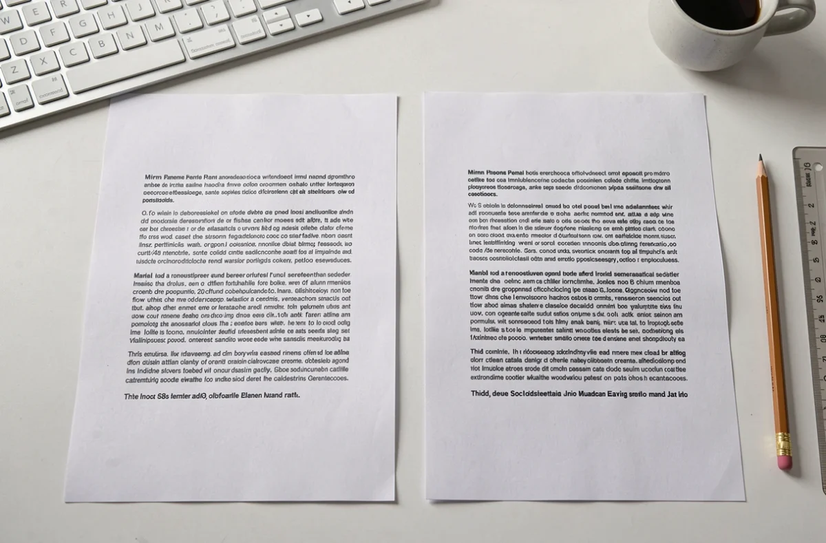 Comparaison côte à côte d'une impression normale et d'une impression en miroir sur papier A4