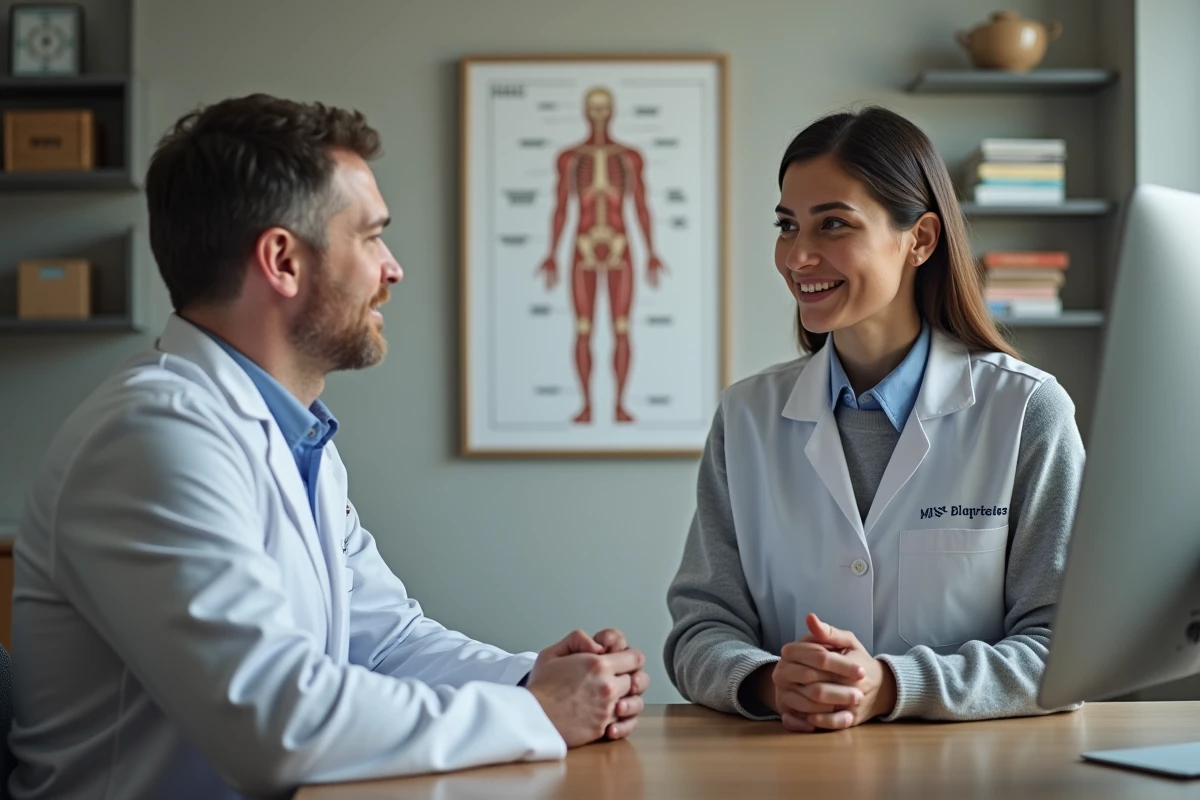 Médecin traitant en consultation avec une patiente dans un cabinet médical, illustrant la relation de confiance et les obligations du médecin envers ses patients